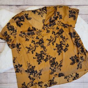 Torrid golden yellow black floral button-down blouse